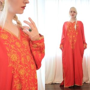 Red and gold embroidered Indian caftan dress